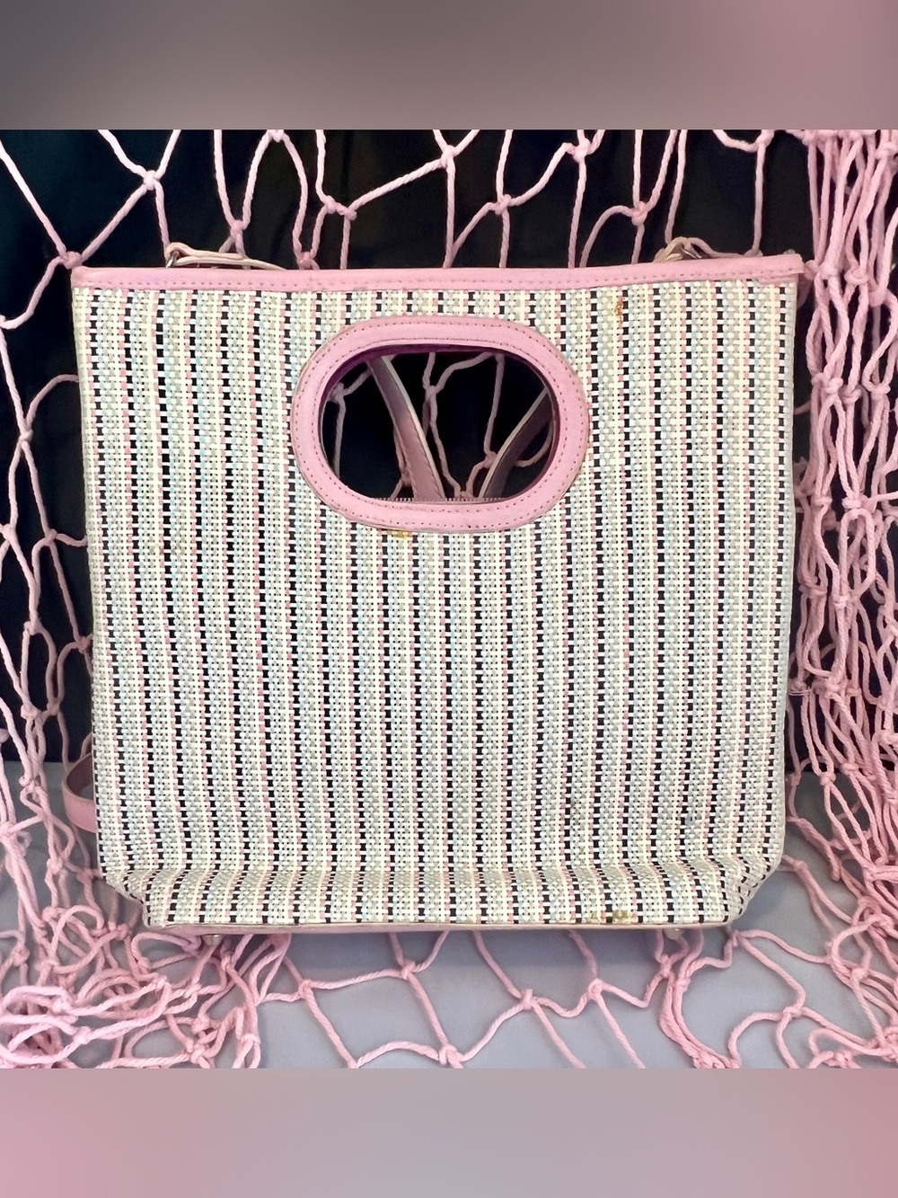 Kate Spade New York Jenna Straw Tote with Detachable Strap colorful pink tweed - Picture 3 of 8
